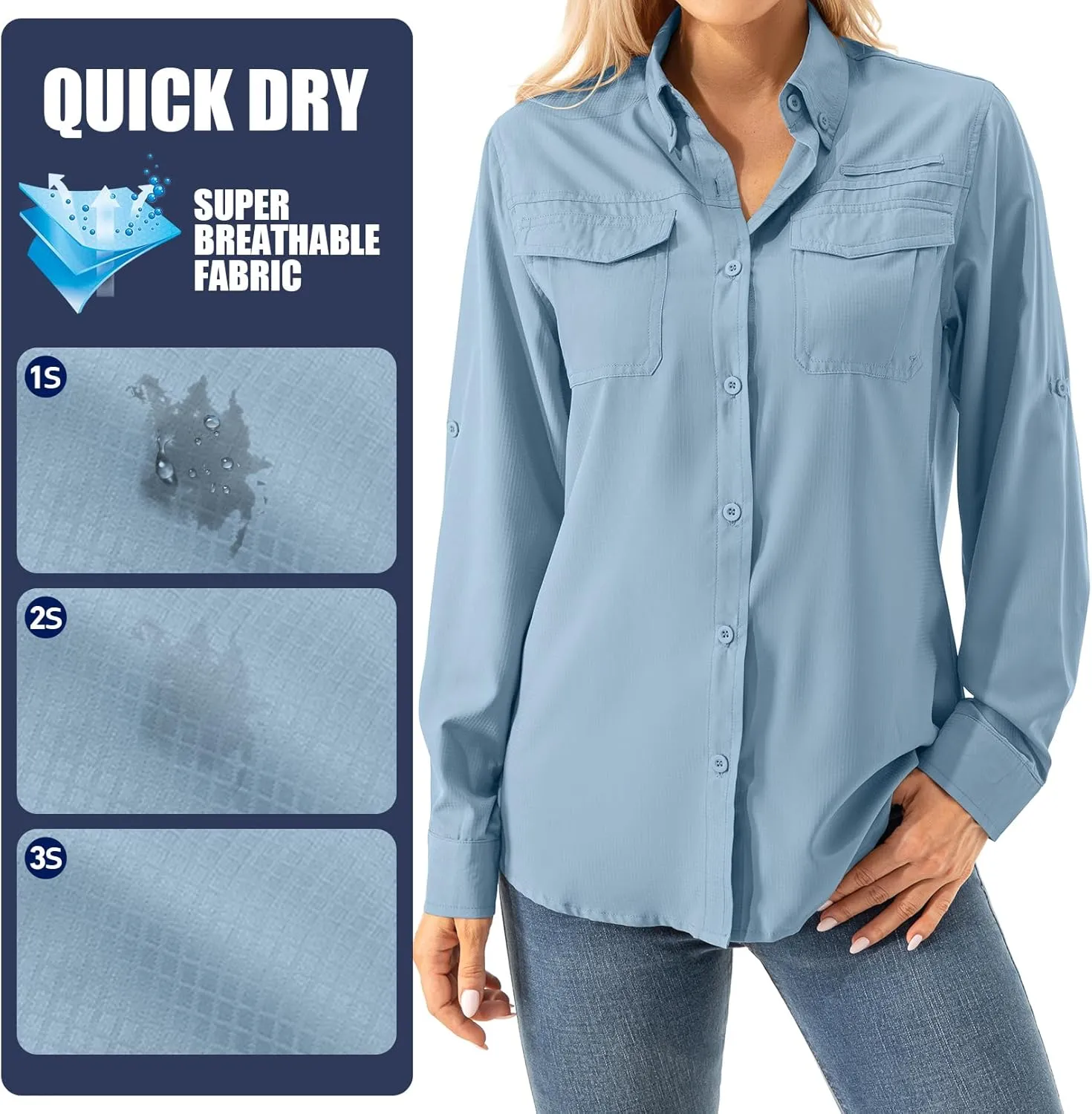 Women's UPF 50  Long Sleeve UV Shirts Sun Protection Outdoor Cool Quick Dry Fishing Hiking Safari Travel Gardening Shirts