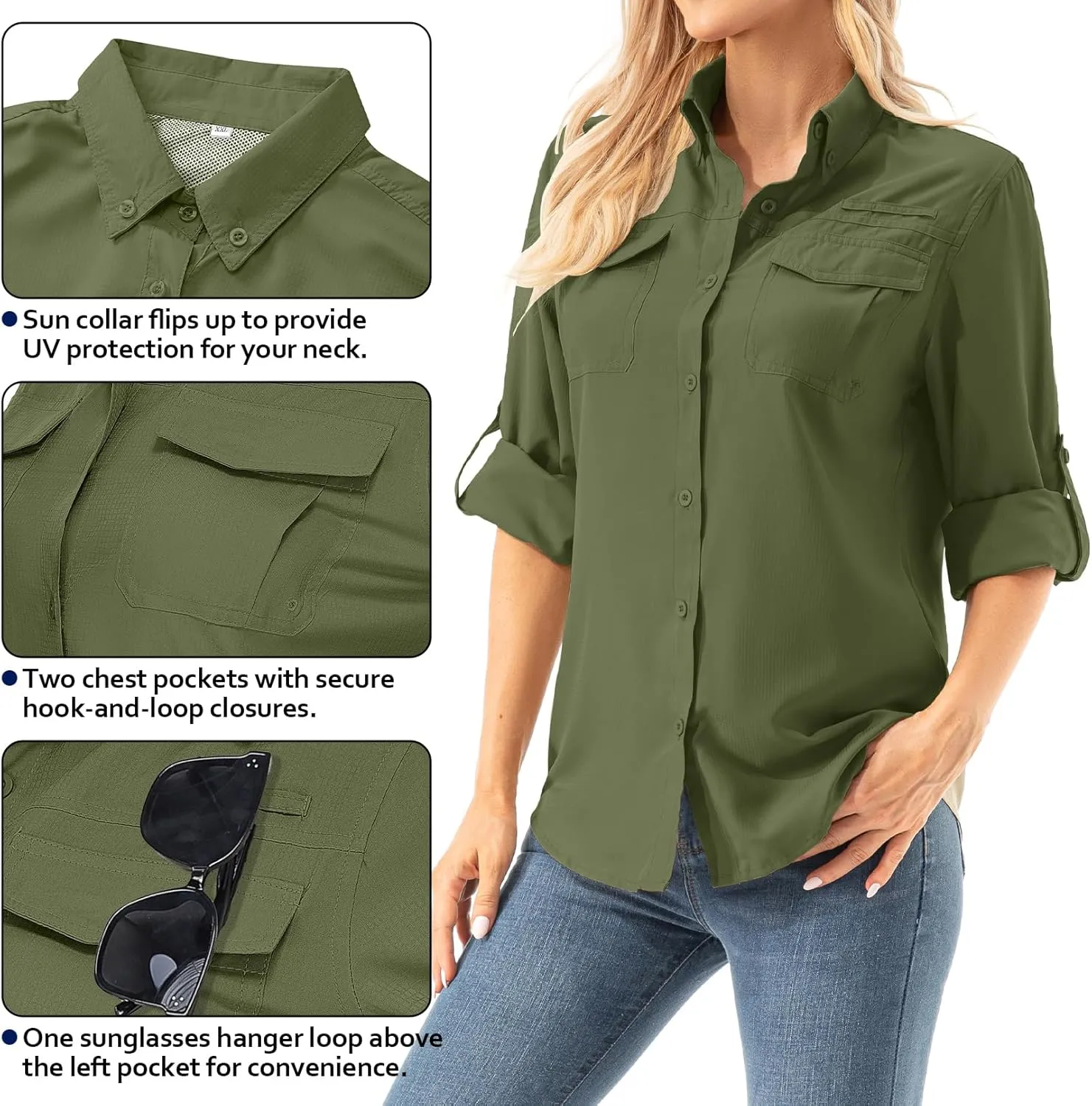 Women's UPF 50  Long Sleeve UV Shirts Sun Protection Outdoor Cool Quick Dry Fishing Hiking Safari Travel Gardening Shirts