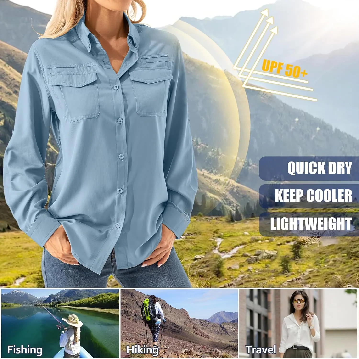 Women's UPF 50  Long Sleeve UV Shirts Sun Protection Outdoor Cool Quick Dry Fishing Hiking Safari Travel Gardening Shirts