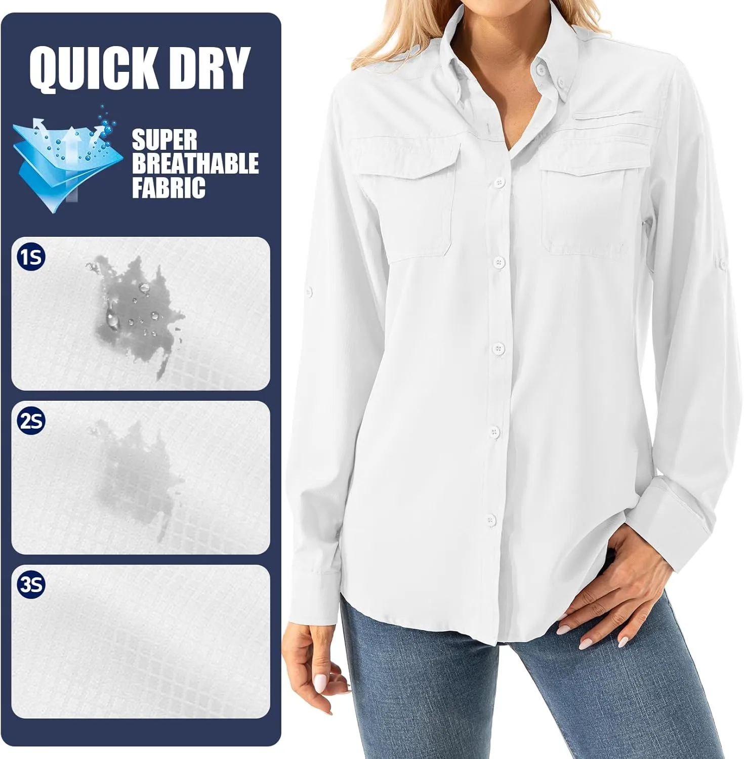 Women's UPF 50  Long Sleeve UV Shirts Sun Protection Outdoor Cool Quick Dry Fishing Hiking Safari Travel Gardening Shirts