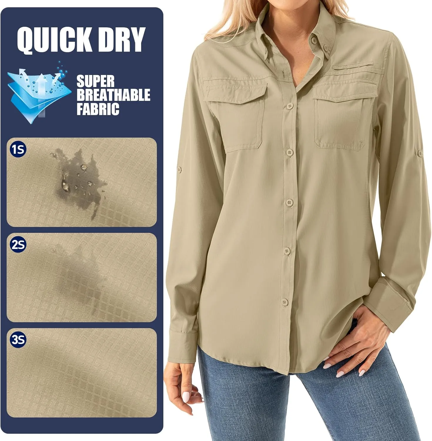 Women's UPF 50  Long Sleeve UV Shirts Sun Protection Outdoor Cool Quick Dry Fishing Hiking Safari Travel Gardening Shirts