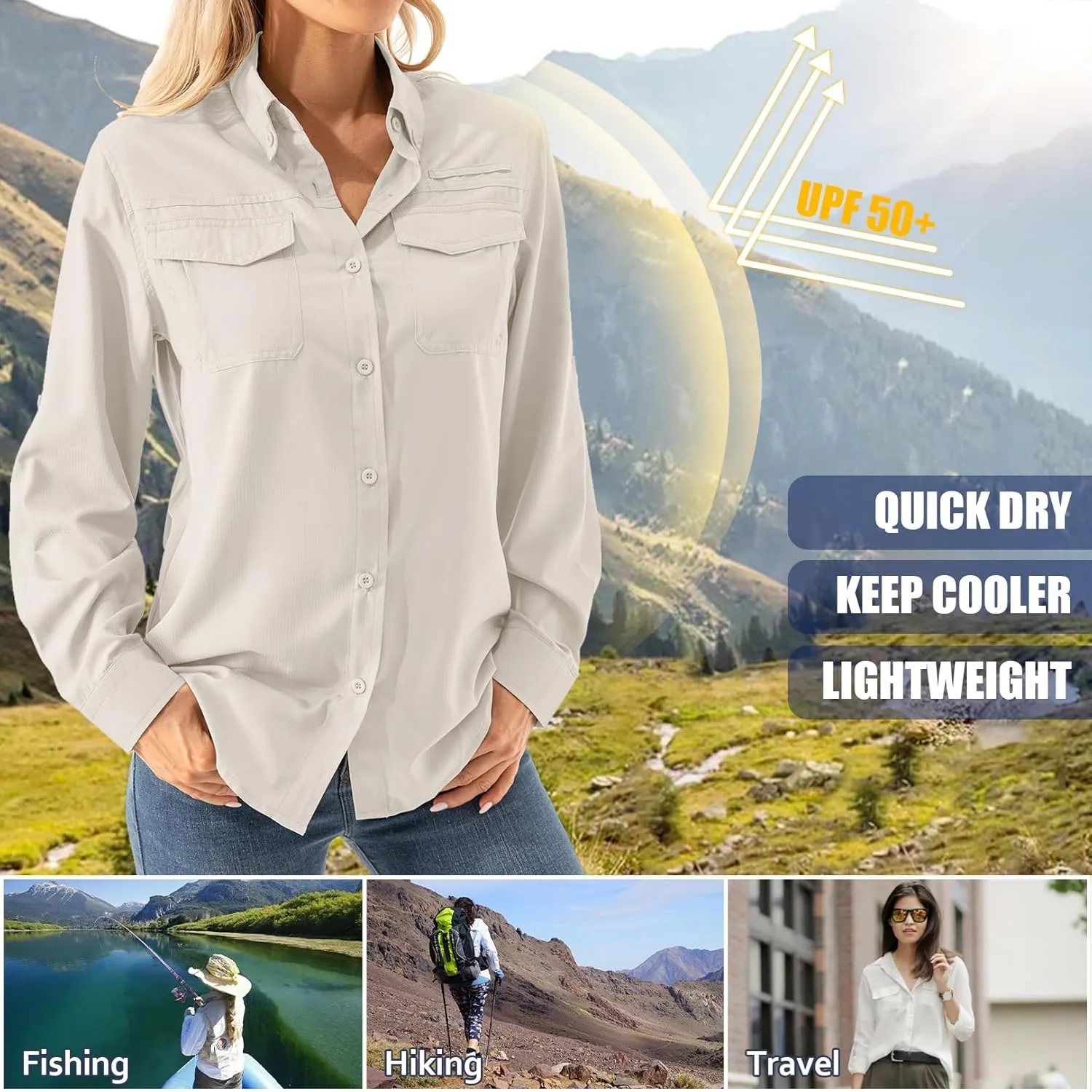 Women's UPF 50  Long Sleeve UV Shirts Sun Protection Outdoor Cool Quick Dry Fishing Hiking Safari Travel Gardening Shirts