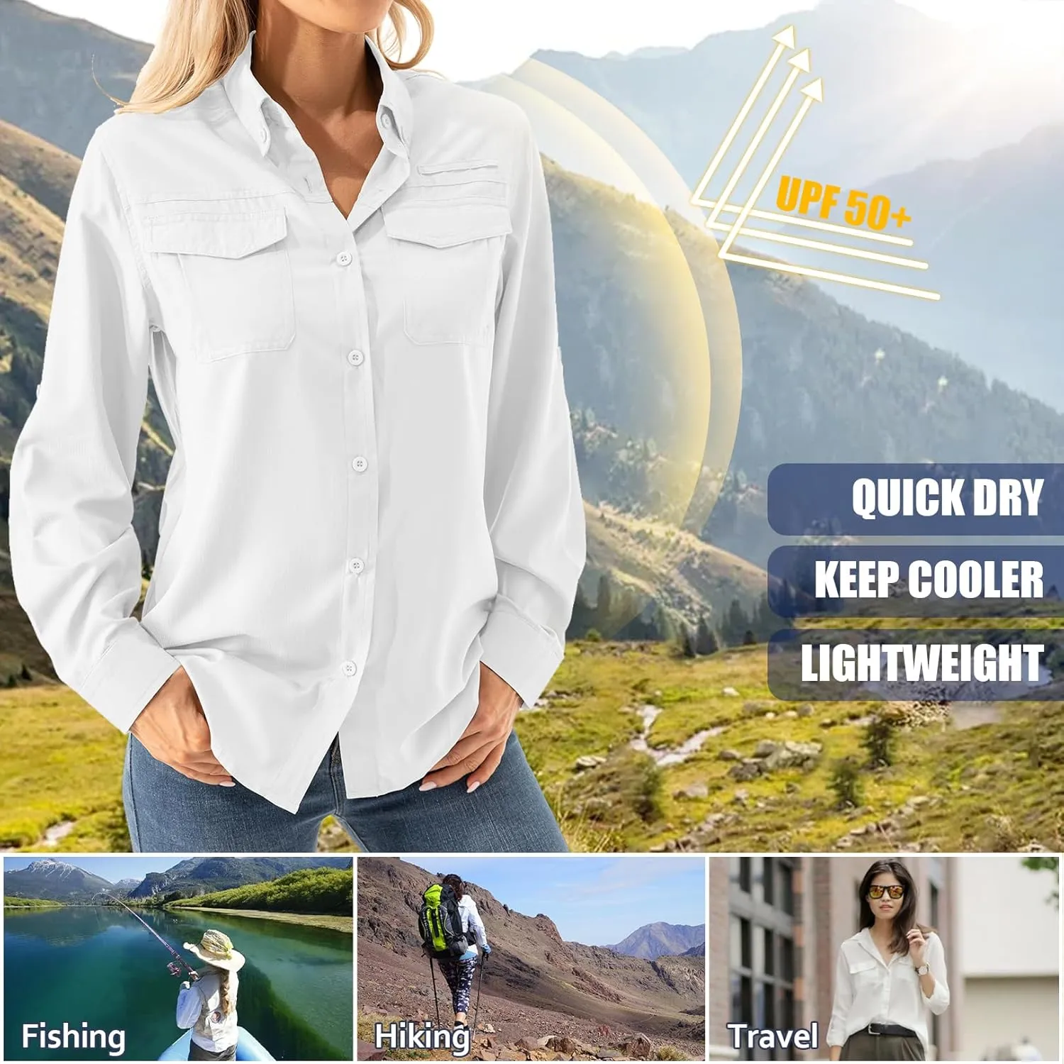 Women's UPF 50  Long Sleeve UV Shirts Sun Protection Outdoor Cool Quick Dry Fishing Hiking Safari Travel Gardening Shirts