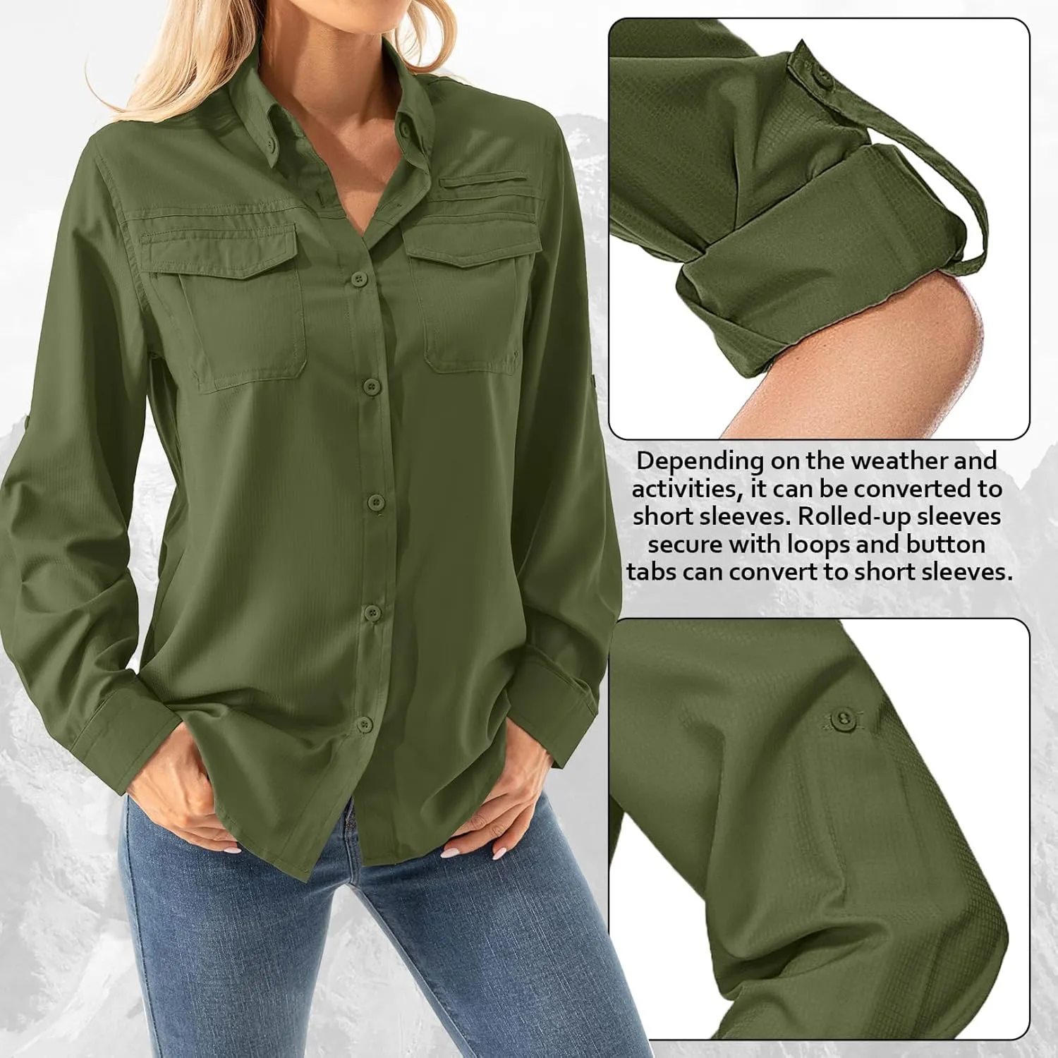 Women's UPF 50  Long Sleeve UV Shirts Sun Protection Outdoor Cool Quick Dry Fishing Hiking Safari Travel Gardening Shirts
