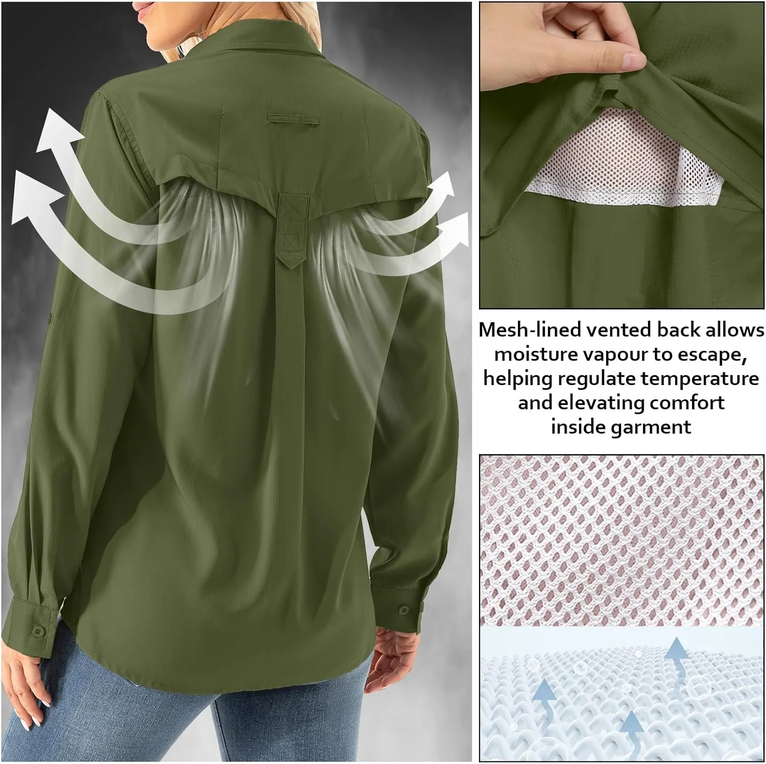 Women's UPF 50  Long Sleeve UV Shirts Sun Protection Outdoor Cool Quick Dry Fishing Hiking Safari Travel Gardening Shirts