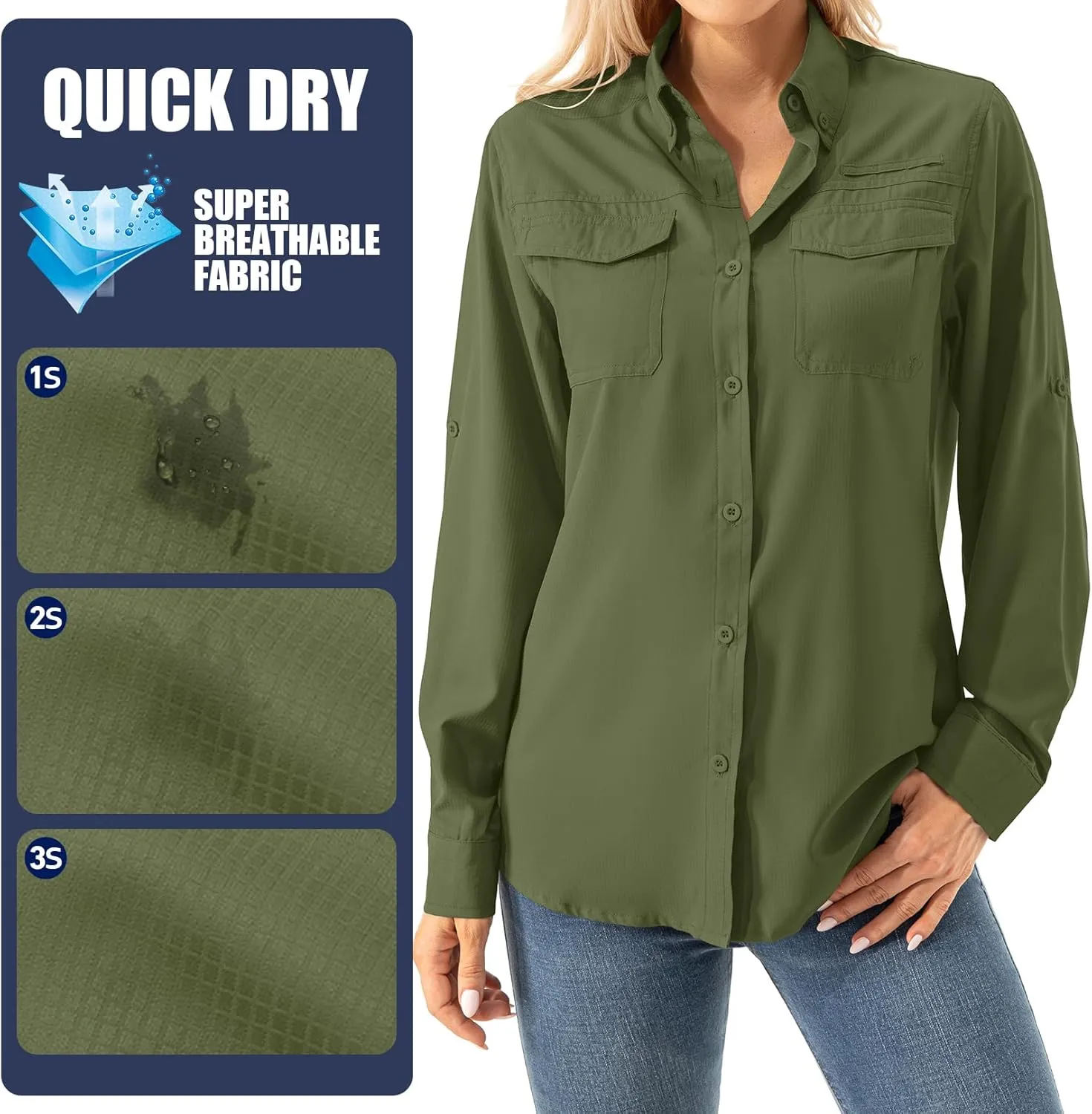 Women's UPF 50  Long Sleeve UV Shirts Sun Protection Outdoor Cool Quick Dry Fishing Hiking Safari Travel Gardening Shirts