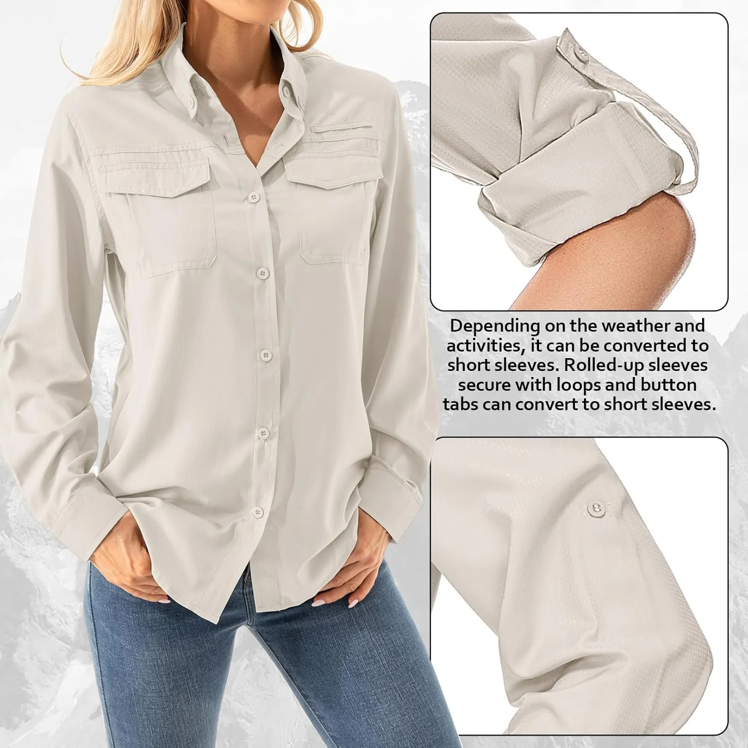 Women's UPF 50  Long Sleeve UV Shirts Sun Protection Outdoor Cool Quick Dry Fishing Hiking Safari Travel Gardening Shirts