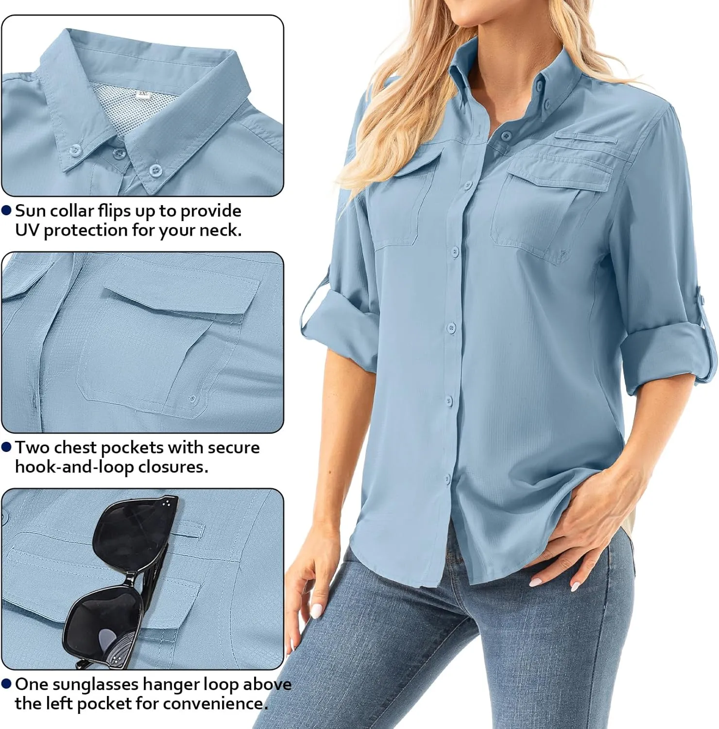 Women's UPF 50  Long Sleeve UV Shirts Sun Protection Outdoor Cool Quick Dry Fishing Hiking Safari Travel Gardening Shirts