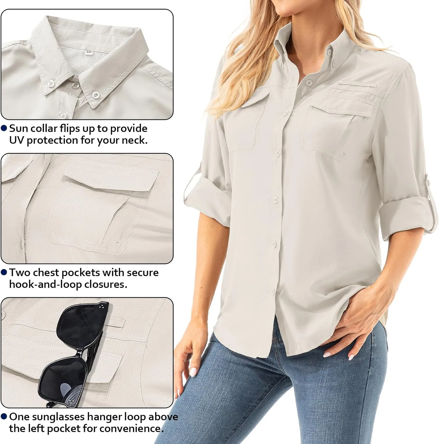 Women's UPF 50  Long Sleeve UV Shirts Sun Protection Outdoor Cool Quick Dry Fishing Hiking Safari Travel Gardening Shirts