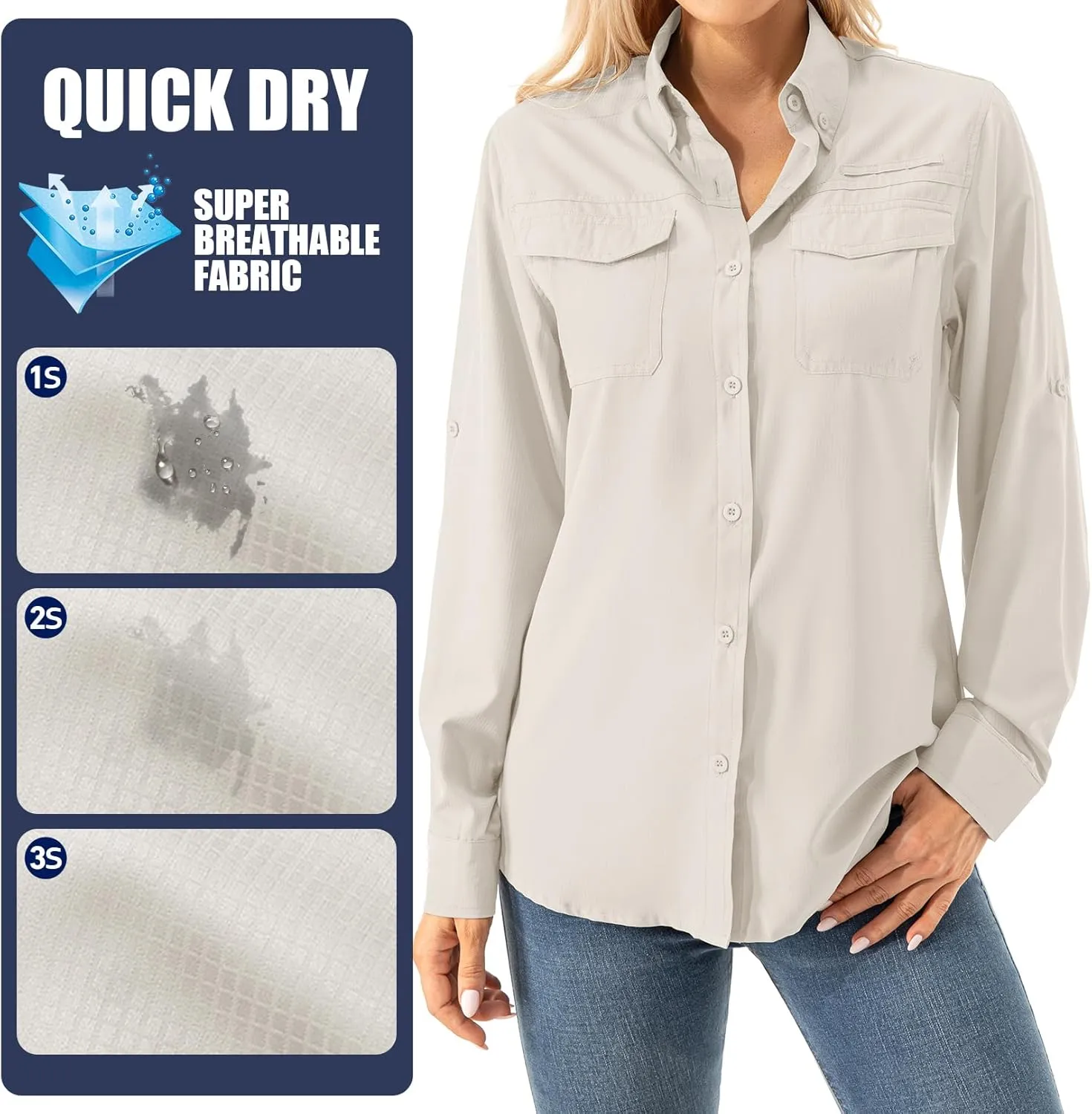 Women's UPF 50  Long Sleeve UV Shirts Sun Protection Outdoor Cool Quick Dry Fishing Hiking Safari Travel Gardening Shirts