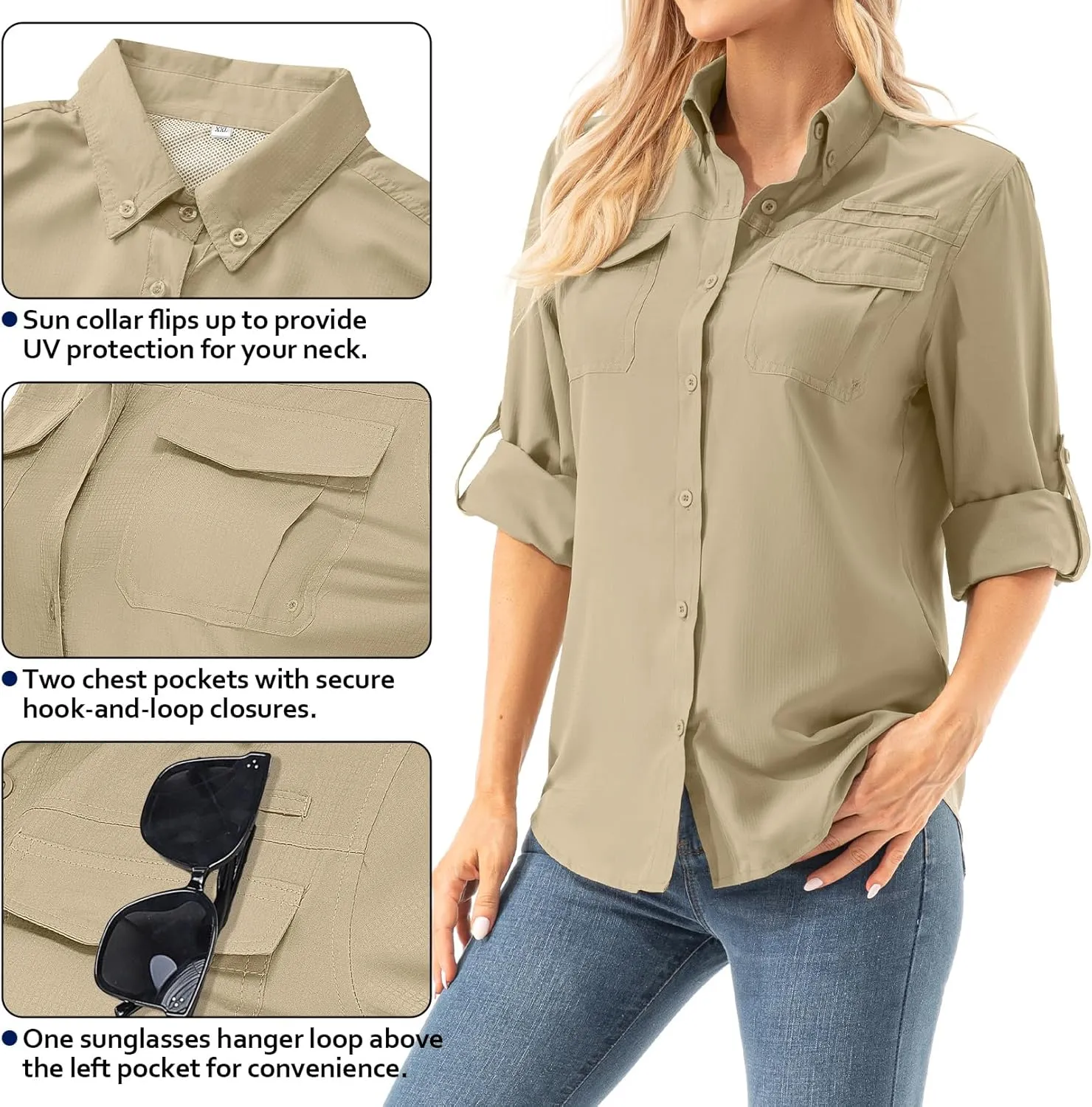 Women's UPF 50  Long Sleeve UV Shirts Sun Protection Outdoor Cool Quick Dry Fishing Hiking Safari Travel Gardening Shirts