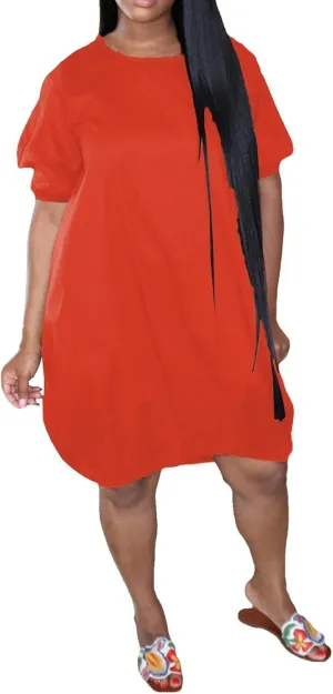 XOWRTE Plus Size Dresses for Curvy Women 2024 Summer Casual Short Sleeve Tshirt Midi Dress with Pockets Beach Vacation Dress