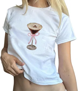 Y2k Baby Tees for Women Short Sleeve Crop Top Teen Girl Floral Fruit Graphic T Shirts Vintage Aesthetic Clothes