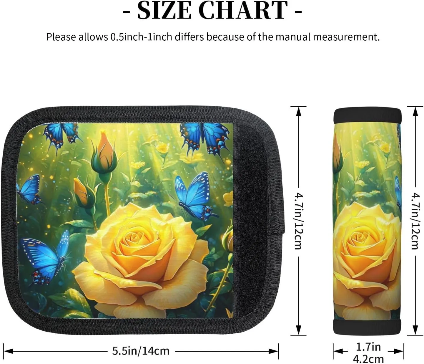 Yellow Rose Blue Butterflies Luggage Handles Wrap Grips For Suitcases Luggage Travel Accessories For Airplane 2pcs