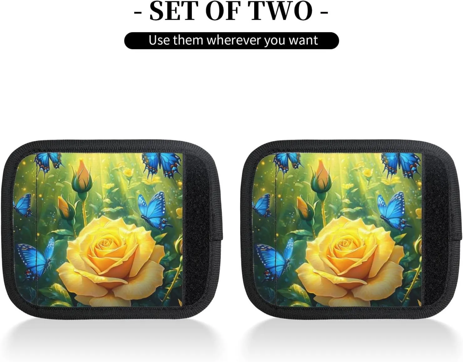 Yellow Rose Blue Butterflies Luggage Handles Wrap Grips For Suitcases Luggage Travel Accessories For Airplane 2pcs