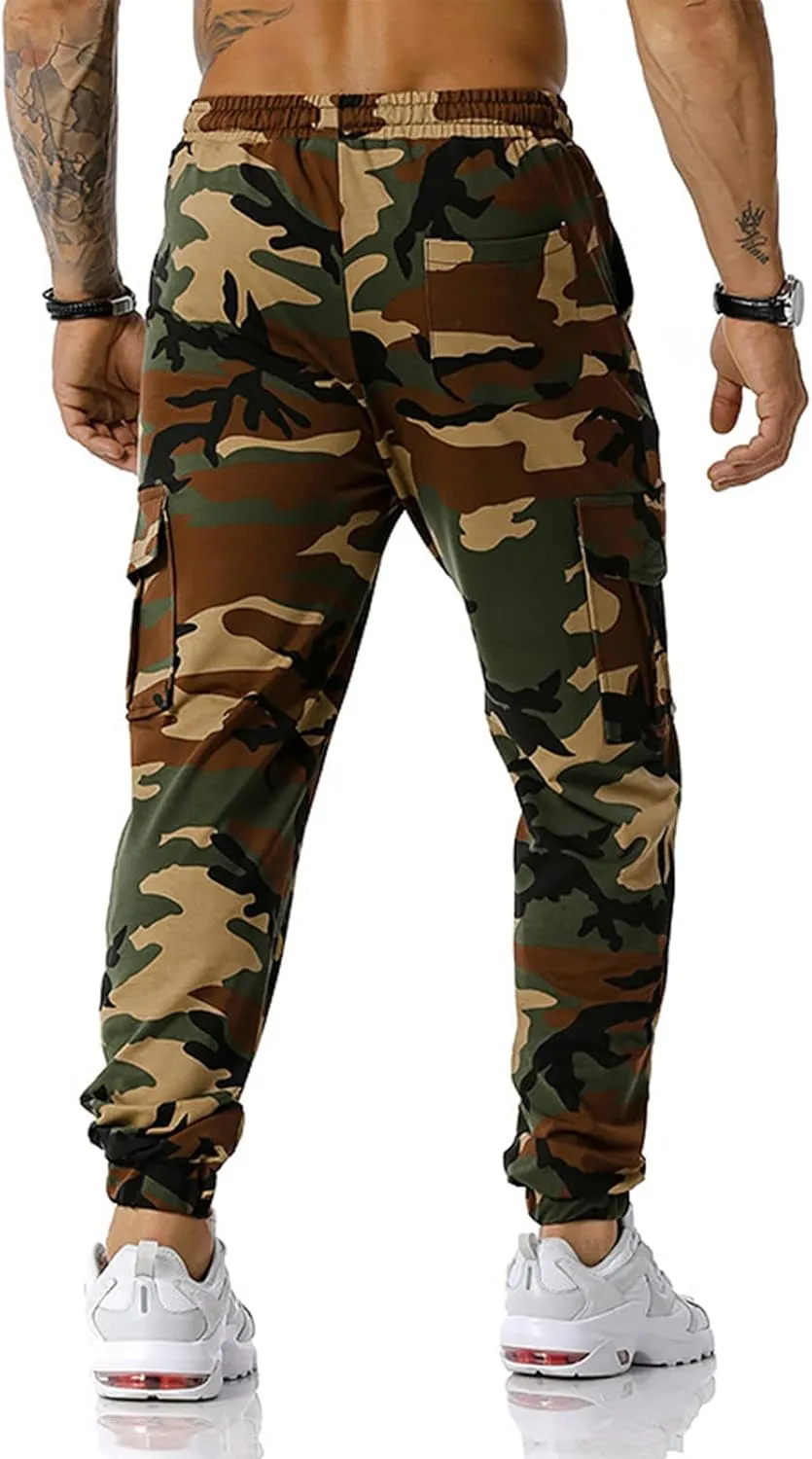 Ymosrh Mens Pants Fashion Men's Patchwork Camouflage Jogging Pants Outdoor Sports Fitness Stretch