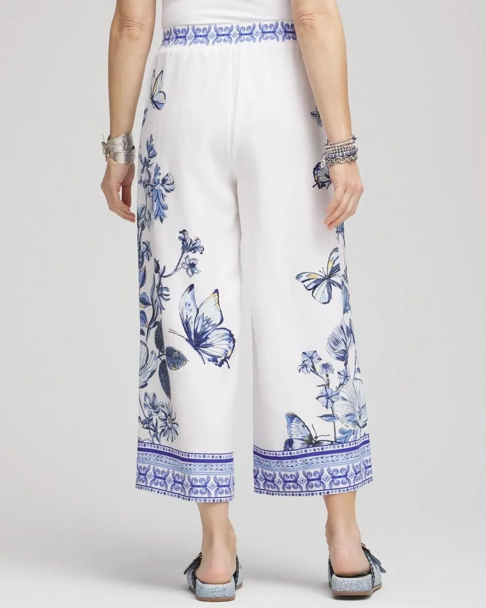 ZAFUL Womens Butterfly Linen Palazzo Pants Elastic Waist Wide Leg Trousers Casual Outfits