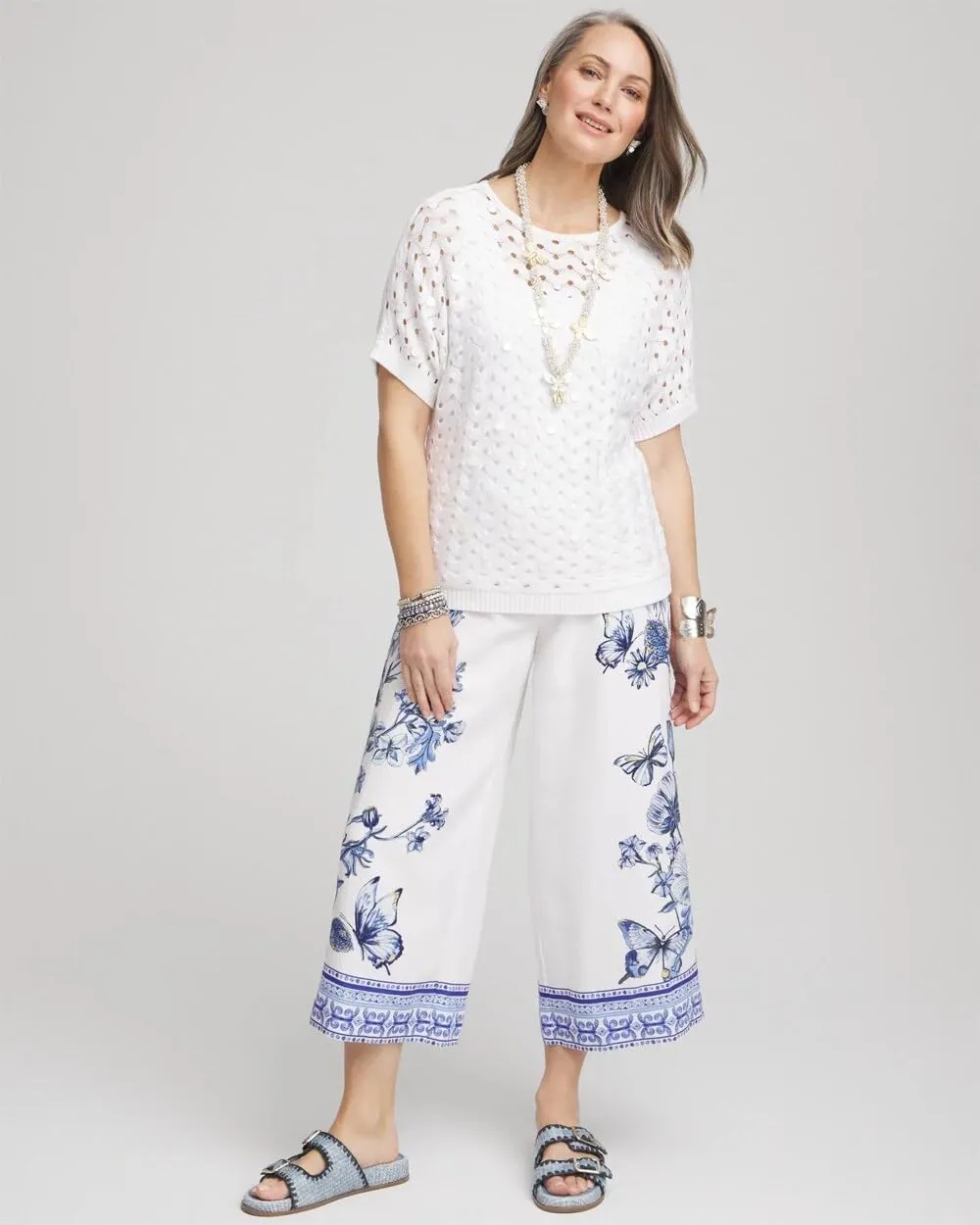 ZAFUL Womens Butterfly Linen Palazzo Pants Elastic Waist Wide Leg Trousers Casual Outfits