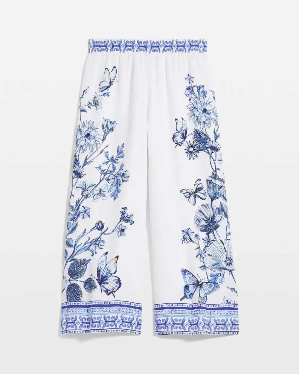 ZAFUL Womens Butterfly Linen Palazzo Pants Elastic Waist Wide Leg Trousers Casual Outfits