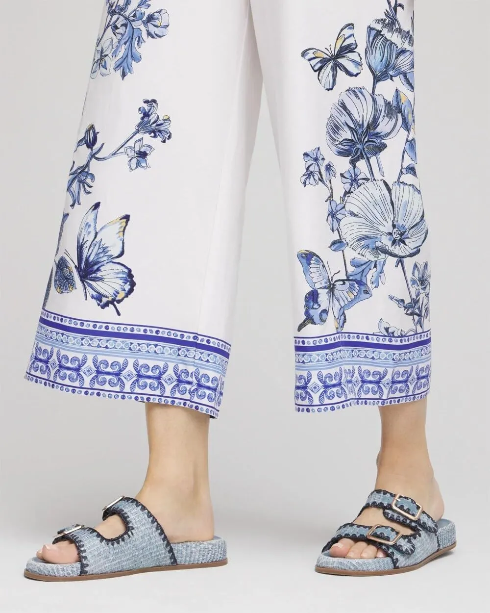 ZAFUL Womens Butterfly Linen Palazzo Pants Elastic Waist Wide Leg Trousers Casual Outfits