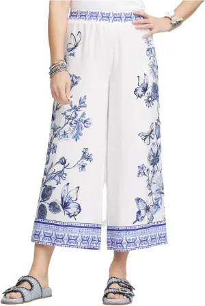 ZAFUL Womens Butterfly Linen Palazzo Pants Elastic Waist Wide Leg Trousers Casual Outfits
