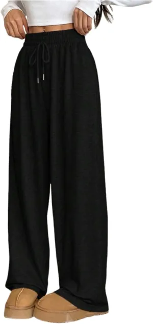 ZAFUL Womens Cotton Palazzo Pants Drawstring Elastic Waist Solid Color Wide Leg Trousers Casual Outfits with Pockets