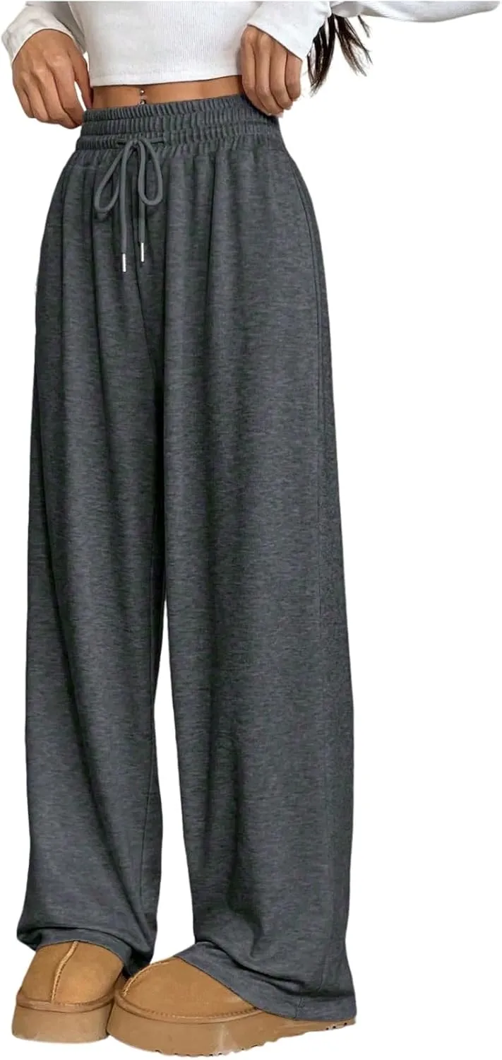 ZAFUL Womens Cotton Palazzo Pants Drawstring Elastic Waist Solid Color Wide Leg Trousers Casual Outfits with Pockets