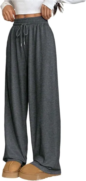 ZAFUL Womens Cotton Palazzo Pants Drawstring Elastic Waist Solid Color Wide Leg Trousers Casual Outfits with Pockets