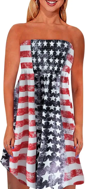 Zyyfly Tube Top Dress Women Summer Beach Coverup Stretch Smocked Strapless Dress